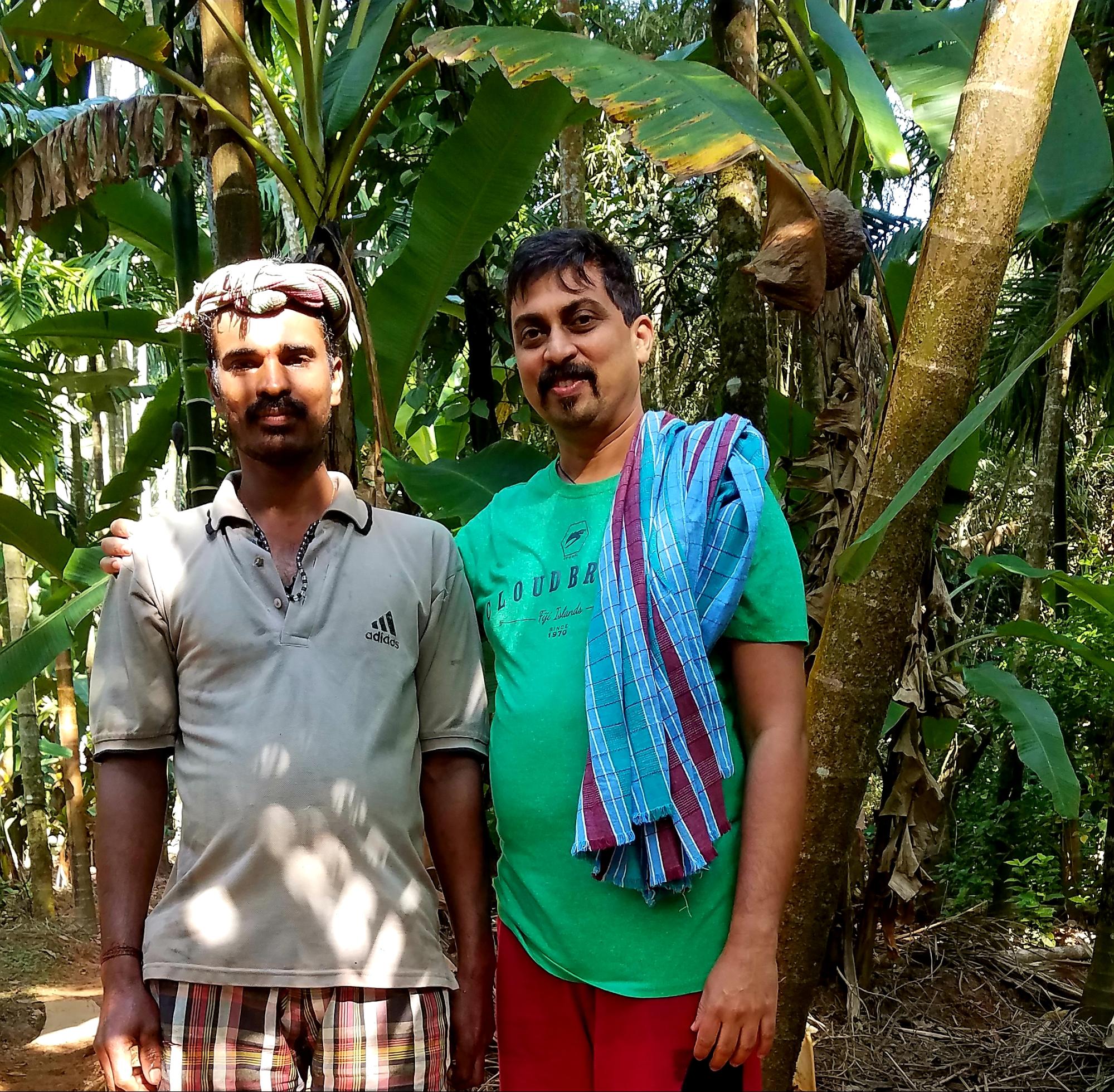 A local farmer and Rajeev Bhat learning from each other in India. Photo credit: Private collection