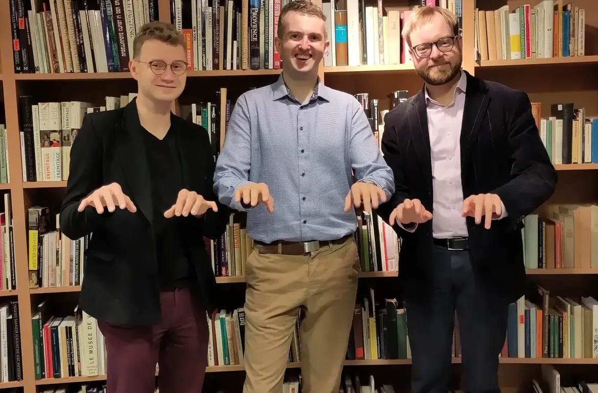 Researchers from Estonian Academy of Music and Theatre. From the left: Doctorate student Sten Heinoja, who is doing his artistic research in the field of music. To his right prof. Sten Lassmann and prof. Maksim Štsura. 
Photo: Private collection.