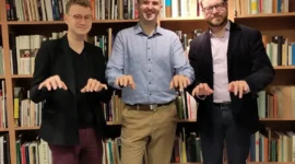 Researchers from Estonian Academy of Music and Theatre. From the left: Doctorate student Sten Heinoja, who is doing his artistic research in the field of music. To his right prof. Sten Lassmann and prof. Maksim Štsura. 
Photo: Private collection.
