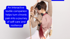 Figure 1. Pain Creature has five different arms attached to the body of the artifact. Each arm represents different qualities of pain and mediates different sounds accordingly. Photography by Kadri Tiganik. Model: Dila Demir