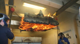 Testing the fire resistance of different materials at TalTech. Picture by Katrin Nele Mäger.