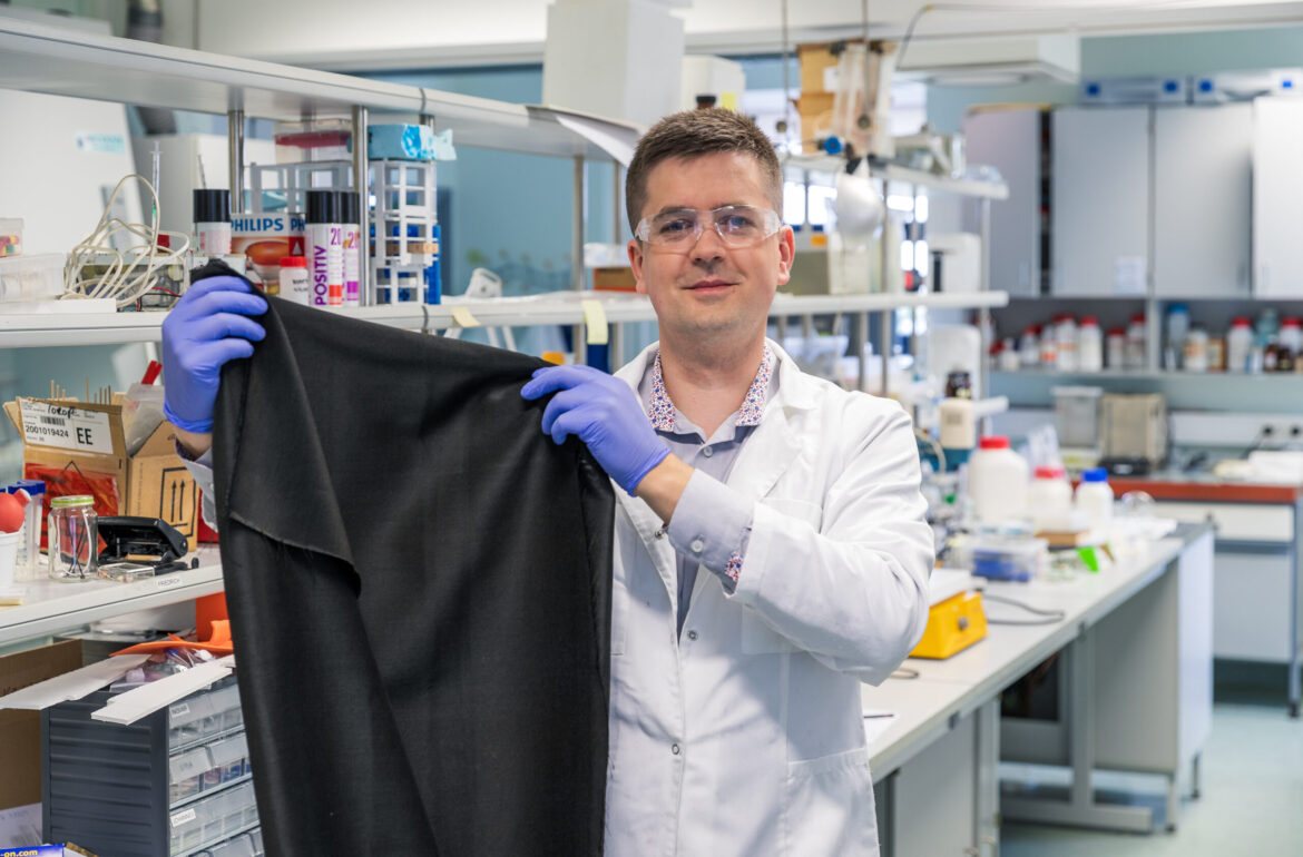 Roboticist Indrek Must is using textile made of carbon to create robot skin. Photo credit: Andres Tennus