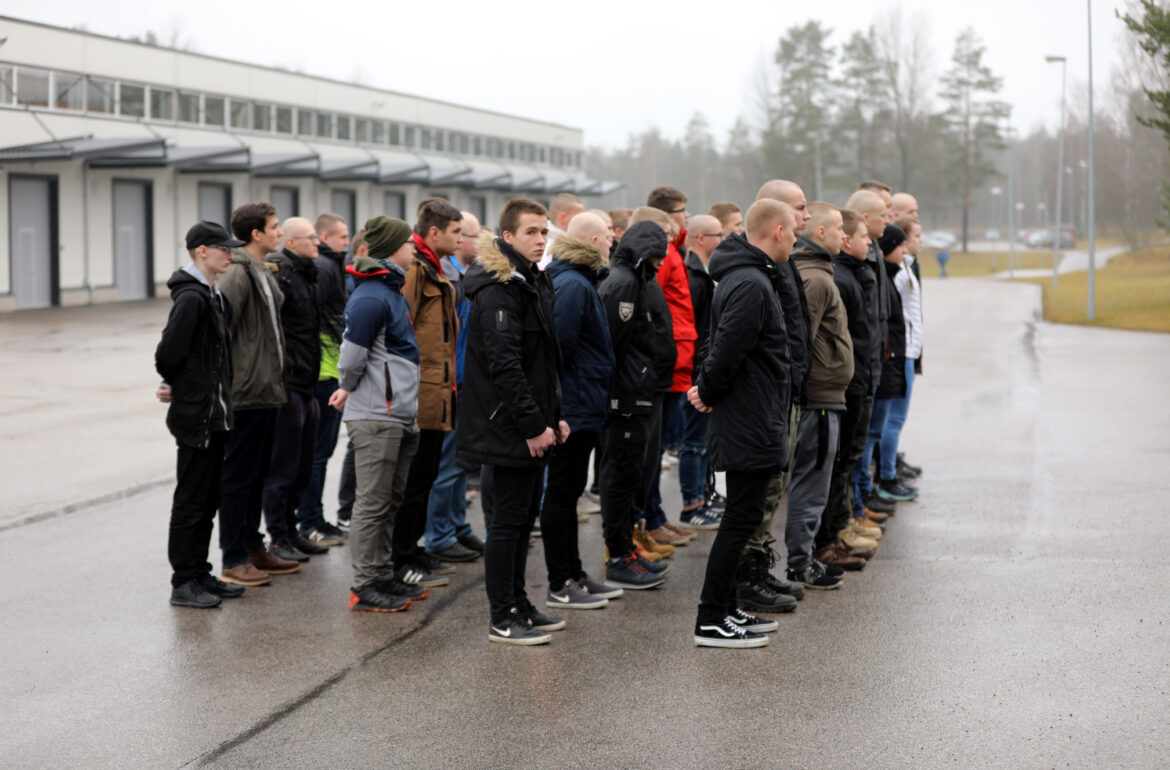 Conscripts lining up on their first day at the service. Photo credit: Estonian Defence Forces